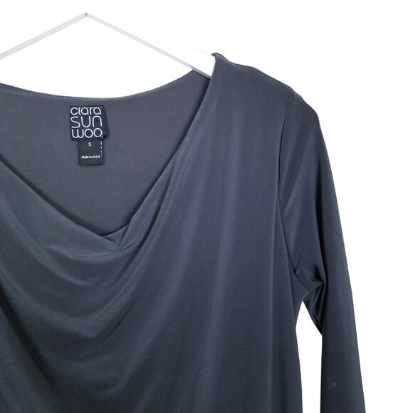 CLARA SUN WOO Tunic or Dress Drape Asymm Minimalist Slinky Knit Modern - S - Picture 2 of 8